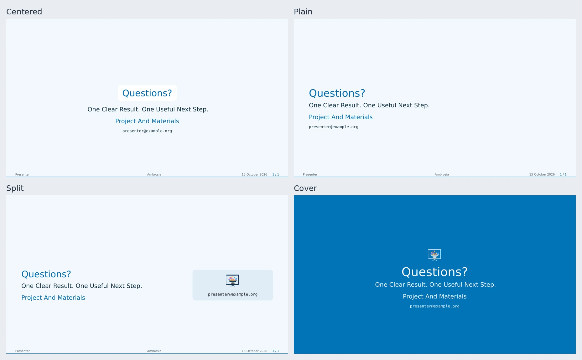 Centered, plain, split, and cover endings