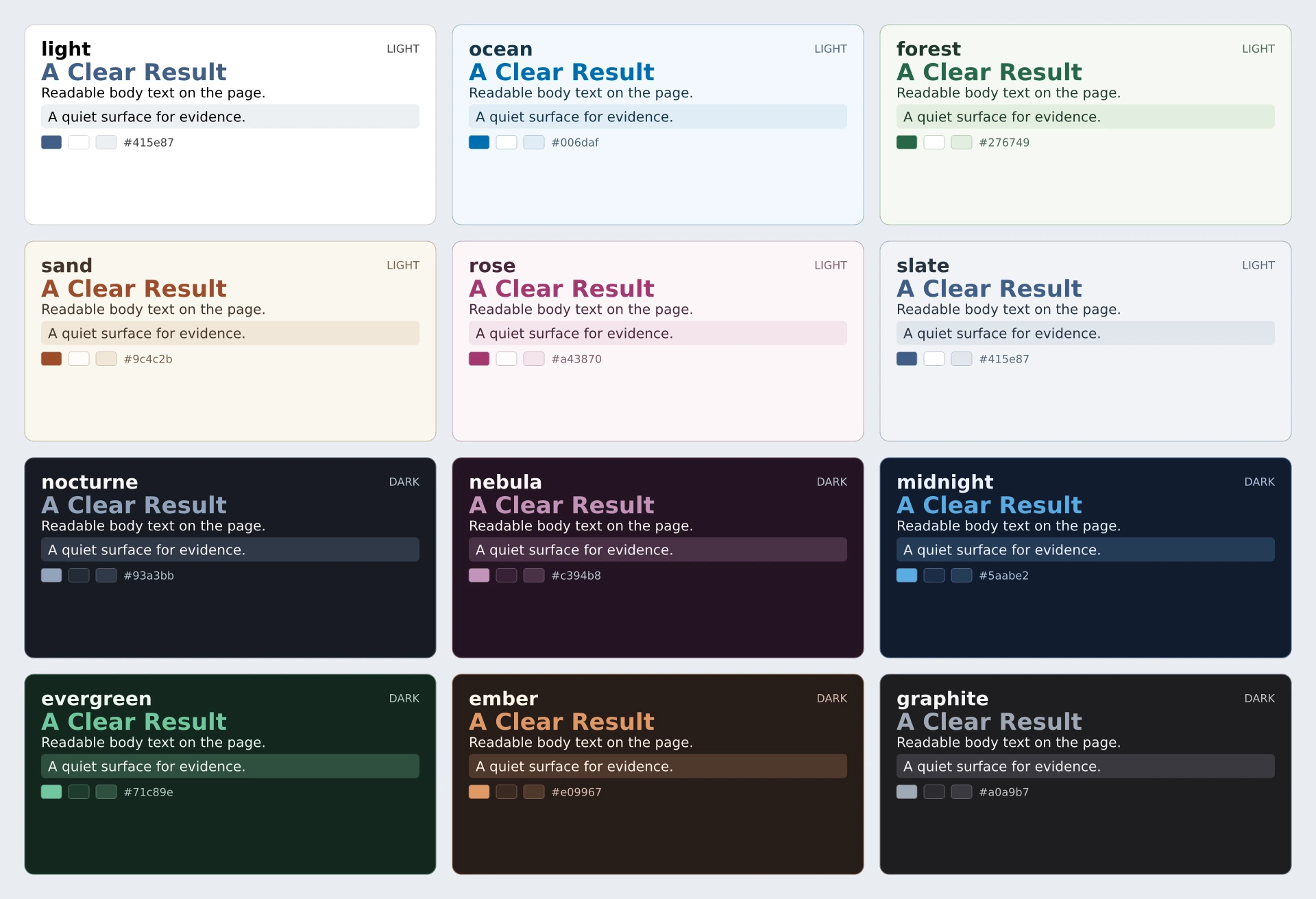 Light and dark palette presets on the same slide